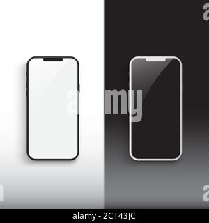 Smartphones schwarz und weiß. Neue realistische Handy modernen Stil. Vektor-Smartphone mit ui-Icons. Isoliert auf weißem Hintergrund. Stock Vektor