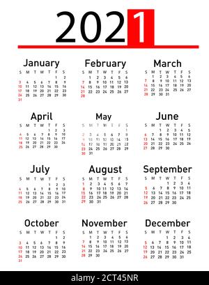Kalender für 2021 Vektorgrafik Stock Vektor