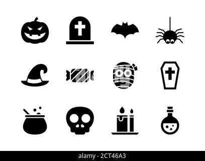 Halloween Icon Set solide Stil. Symbole für Website, Print, Magazin, App und Design. Stock Vektor