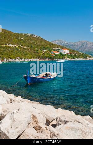 Fischerboot, Insel Sipan (Sipano), Elaphiti Inseln, Dalmatinische Küste, Kroatien Stockfoto