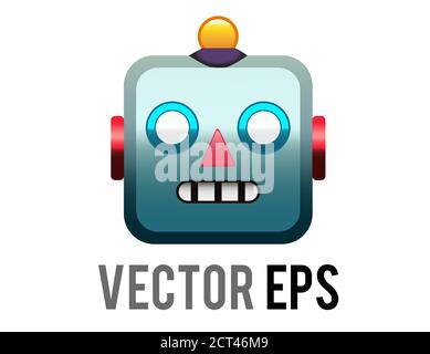 Der isolierte Vektor-Kopf des klassischen Vintage-Zinn-Spielzeug Grimace Roboter-Symbol mit kreisförmigen Augen, dreieckige Nase, Knöpfe für Ohren Stock Vektor