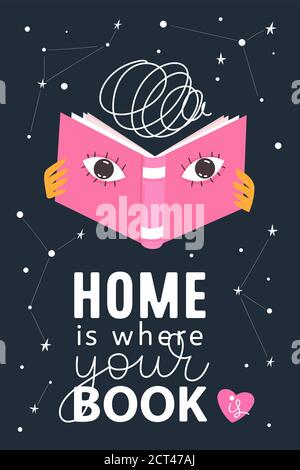 Trendiges Poster mit lustigen handgezeichneten Buch und Zitat. Stock Vektor