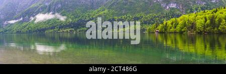 See Bohinj Reflexionen, Triglav Nationalpark, Julische Alpen, Slowenien, Europa Stockfoto