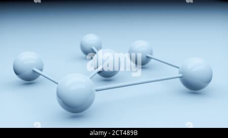 Moleküle modellieren Struktur, Renderdarstellung, konzeptioneller Hintergrund für Forschung, Wissenschaft, Chemie, Medizin, Molekularbiologie, Technologie 4K UHD Stockfoto