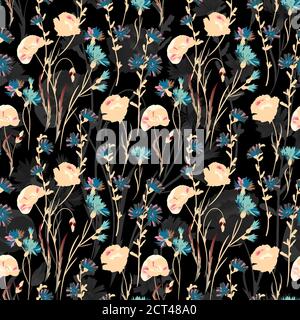 Illustrationen zu wilden Blumen. Vektor nahtloses Muster Stock Vektor