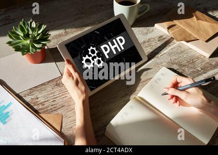 PHP-Programmiersprache. Web- und Anwendungsentwicklungskonzept Stockfoto