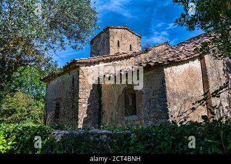 Sant Pere de Berti, romanische Kirche, Sant Quirze de Safaja, Katalonien, Spanien Stockfoto