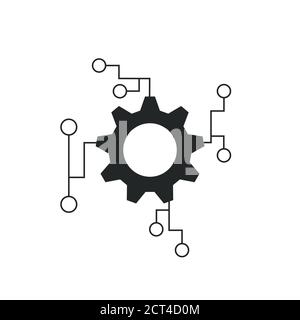 Digital Tech Vektor Business Logo Vorlage Konzept Illustration. Getriebeelektronik Fabrikschild. Symbol für Zahnradtechnologie. SEO-Emblem. Designelement Stock Vektor