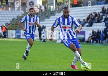 Odense, Dänemark. September 2020. Issam Jebali (7) von ob beim 3F Superliga Spiel zwischen Odense Boldklub und FC Nordsjaelland im Nature Energy Park in Odense. (Foto Kredit: Gonzales Foto/Alamy Live News Stockfoto