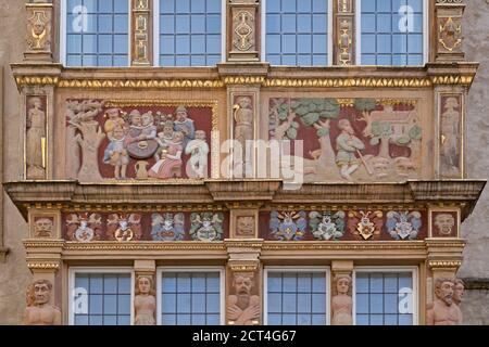 Detail, altes Patrizierhaus (Tempelhaus), Marktplatz, Hildesheim, Niedersachsen, Deutschland Stockfoto