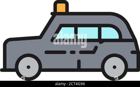London Taxi, traditionelle öffentliche Verkehrsmittel, Taxi flat Farbe Linie Symbol. Stock Vektor