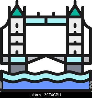 Tower Bridge, London City Landschaft flache Farblinie Symbol. Stock Vektor
