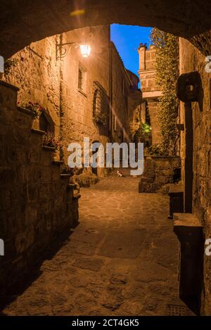 Civita di Bagnoregio bei Nacht, Provinz Viterbo, Italien Stockfoto
