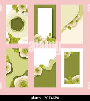 Social Media Geschichten, Beiträge Vektor Vorlage. Florale Hintergründe, Bilderrahmen, Papier schneiden Stil Illustration. Stock Vektor
