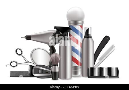 Barber Werkzeuge und Ausrüstung Zusammensetzung, Vektor-Illustration Stock Vektor