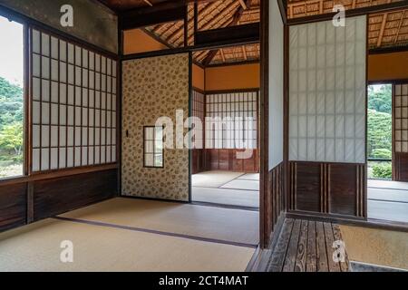 Teehaus Gepparo, Kaiserliche Villa Katsura, Kyoto, Japan. Traditionelles chaya (Teehaus), erbaut in der Edo-Zeit, 17. Jahrhundert. Stockfoto