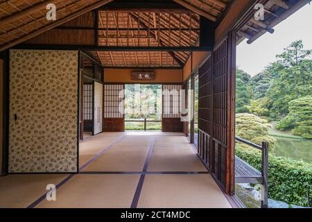 Teehaus Gepparo, Kaiserliche Villa Katsura, Kyoto, Japan. Traditionelles chaya (Teehaus), erbaut in der Edo-Zeit, 17. Jahrhundert. Stockfoto