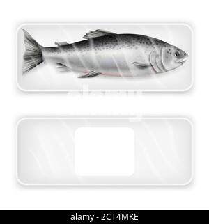 Lachs Fisch Paket Mockup Set, Vektor realistische Illustration Stock Vektor