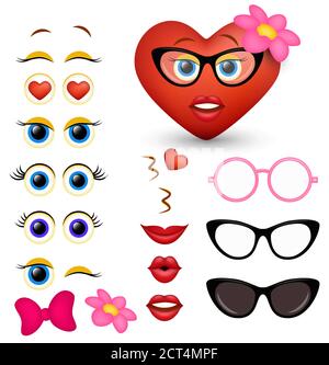 Vektor feminine rote Herz Emoji Maker, Emoticon Schöpfer Stock Vektor