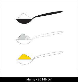 Ein Löffel mit einem Inhaltssymbol. Ein Teelöffel mit Zucker, Gewürzen, Mehl oder anderen Zutaten. Vektor Teelöffel auf einem isolierten Hintergrund. Stock Vektor