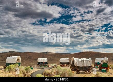 Wagenlager im Oregon Trail Interpretive Centre in der Nähe von Baker City, Oregon, USA Stockfoto