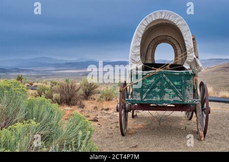 Wagenlager im Oregon Trail Interpretive Centre in der Nähe von Baker City, Oregon, USA Stockfoto