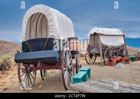 Wagenlager im Oregon Trail Interpretive Centre in der Nähe von Baker City, Oregon, USA Stockfoto