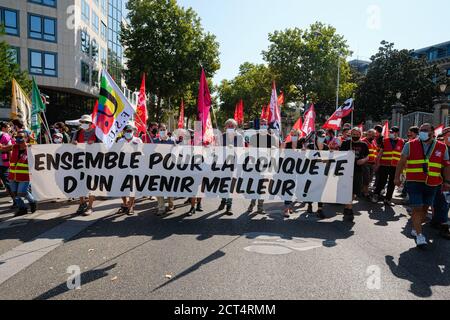 Am 17/09/2020, Lyon, Auvergne-Rhône-Alpes, Frankreich. Eine Intersyndicale (CGT, Solidariaires und FSU) rief am Donnerstag, dem 17. September, zu einer Demonstration in Frankreich auf Stockfoto