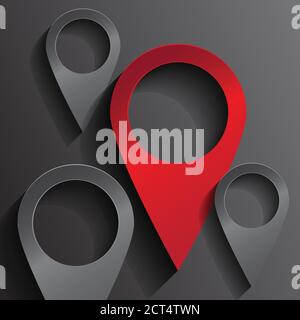 3D-Darstellung der Positionskarte für rote Stifte. Stock Vektor