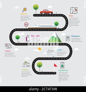 Infografiken zu Road Map und Route Timeline Stock Vektor