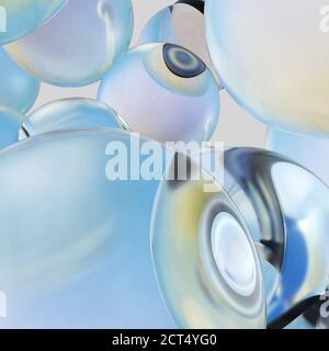 Schwebende Wassertropfen. Hintergrund der schönen Wassertropfen. 3D-Rendering Stockfoto