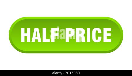 Taste zum halben Preis. Abgerundetes Zeichen isoliert auf weißem Hintergrund Stock Vektor