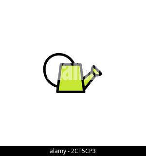 Grüne Gießkanne mit schwarzem Umriss. Pictogramm Bewässerung. Symbol für flache Linie isoliert auf Weiß. Vektorgrafik. Pourzeichen. Wartung und Support. Stock Vektor