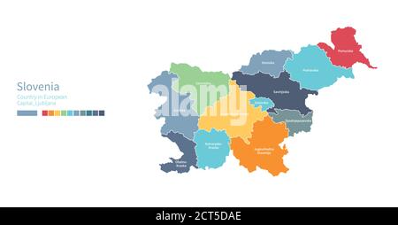 Slowenien-Karte. Bunte detaillierte Vektorkarte des europäischen Landes. Stock Vektor