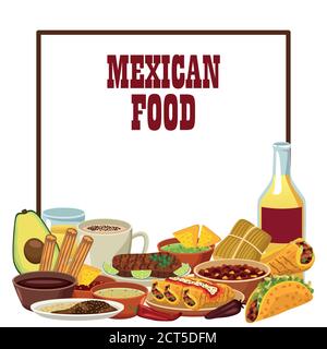 mexikanisches Food Lettering Poster mit Tequila und Menü Vektor Illustration Design Stock Vektor