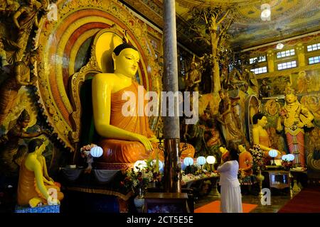 Sri Lanka Colombo - Alter buddhistischer Tempel Gangaramaya Gebet in Vorderseite der Buddha-Statuen Stockfoto