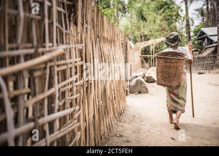 Tätowierte Frau eines Chin Tribe Village, Staat Chin, Myanmar (Burma) Stockfoto