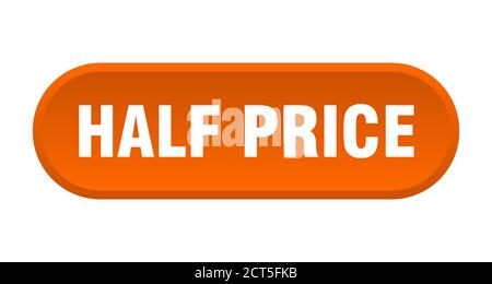 Taste zum halben Preis. Abgerundetes Zeichen isoliert auf weißem Hintergrund Stock Vektor