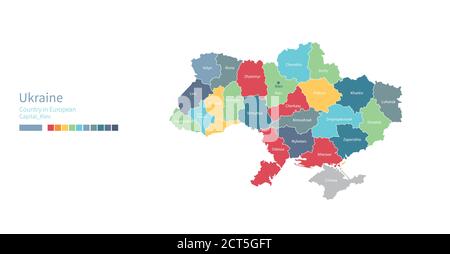 Ukraine-Karte. Bunte detaillierte Vektorkarte des europäischen Landes. Stock Vektor