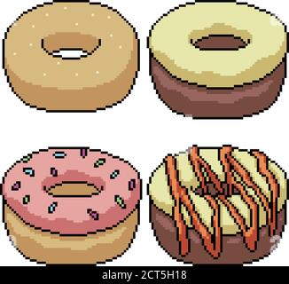 Pixel Art Set isoliert süßen Donut Stock Vektor