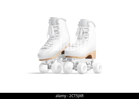 Blank weiße Rollschuhe mit Rädern Mockup Paar auf Zehenspitzen, Stockfoto