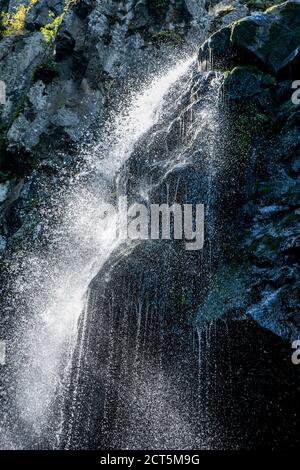 Ein großer Wasserfall in einem Wald. Wunderschöne Naturlandschaft des Boyana Wasserfalls in Bulgarien Stockfoto