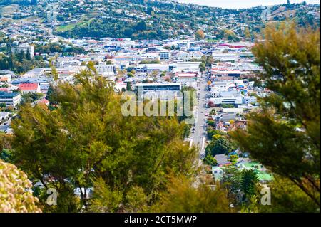 Blick auf Nelson Town Center, South Island, Neuseeland Stockfoto