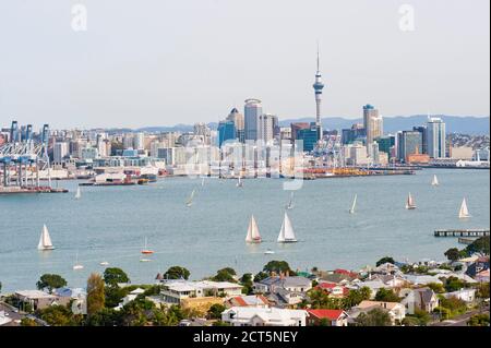 Segelboote in Waitemata Harbour, Auckland, Nordinsel, Neuseeland Stockfoto