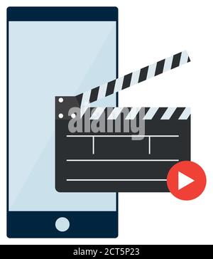 Isoliertes Smartphone mit einem Klappbrett und Play-Taste - Vector Abbildung Stock Vektor