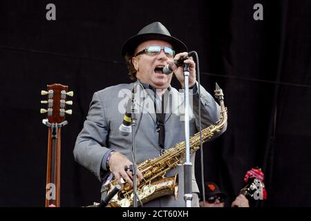 Van Morrison, Pyramid Stage, Glastonbury Festival 2005, Somerset, England, Vereinigtes Königreich. Stockfoto