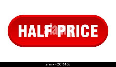 Taste zum halben Preis. Abgerundetes Zeichen isoliert auf weißem Hintergrund Stock Vektor