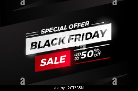 Sonderangebot schwarz freitag Verkauf Rabatt Banner Label Vorlage mit Schwarzer Hintergrund für elegante Einzelhandelsgeschäfte Stock Vektor