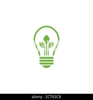 Grüne Kontur der elektrischen Glühbirne mit drei grünen Blättern. Auf weiß isoliert. Flache Kontur Symbol. Vector Illustration. Grün gehen. Umweltfreundlich. Welt Stock Vektor