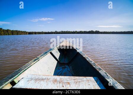 Kanubootfahrt auf dem Sandoval See, Tambopata National Reserve, Amazonas Dschungel von Peru, Südamerika Stockfoto
